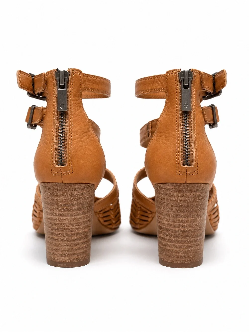 Lucky Brand Tan Braided Leather Strappy Block Heel Sandals
